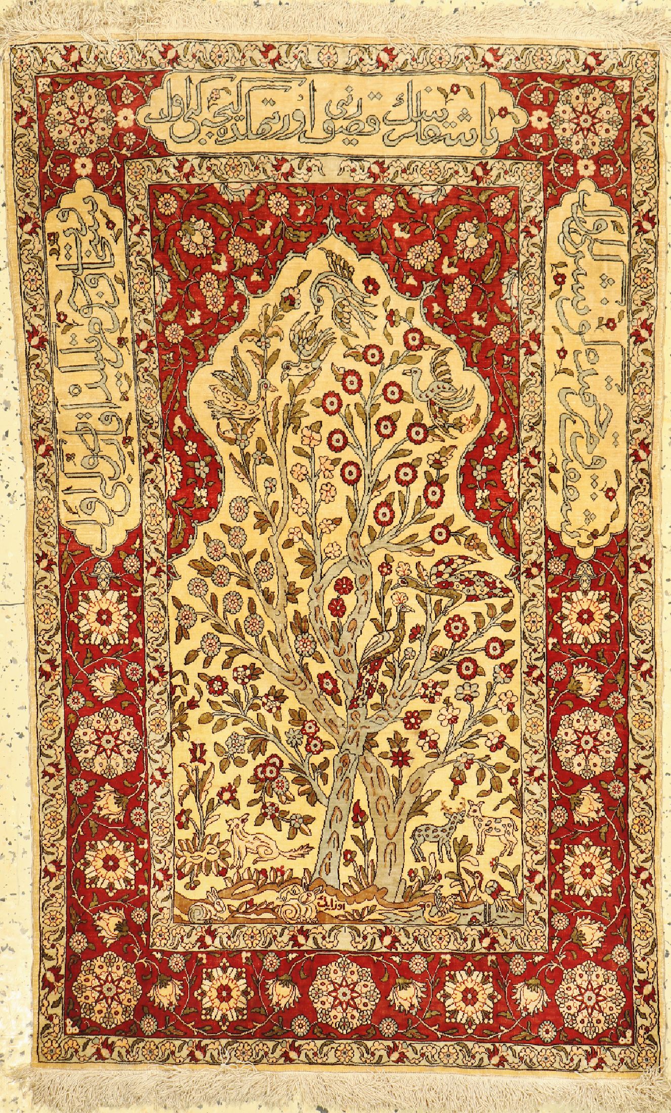 Hereke Seide sign.(Özipek), Türkei, um 1950, reine Naturseide, ca. 120 x 73 cm, ca. 1,0 Mio. Kn/qm, EHZ: 1-2