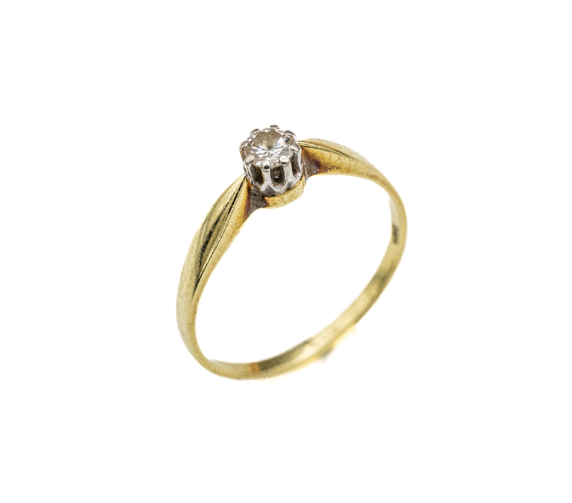 14 kt Gold Brillant-Ring, GG 585/000, einzelner Brillant ca. 0.20 ct Weiß/si, RW 57, ca. 2 g