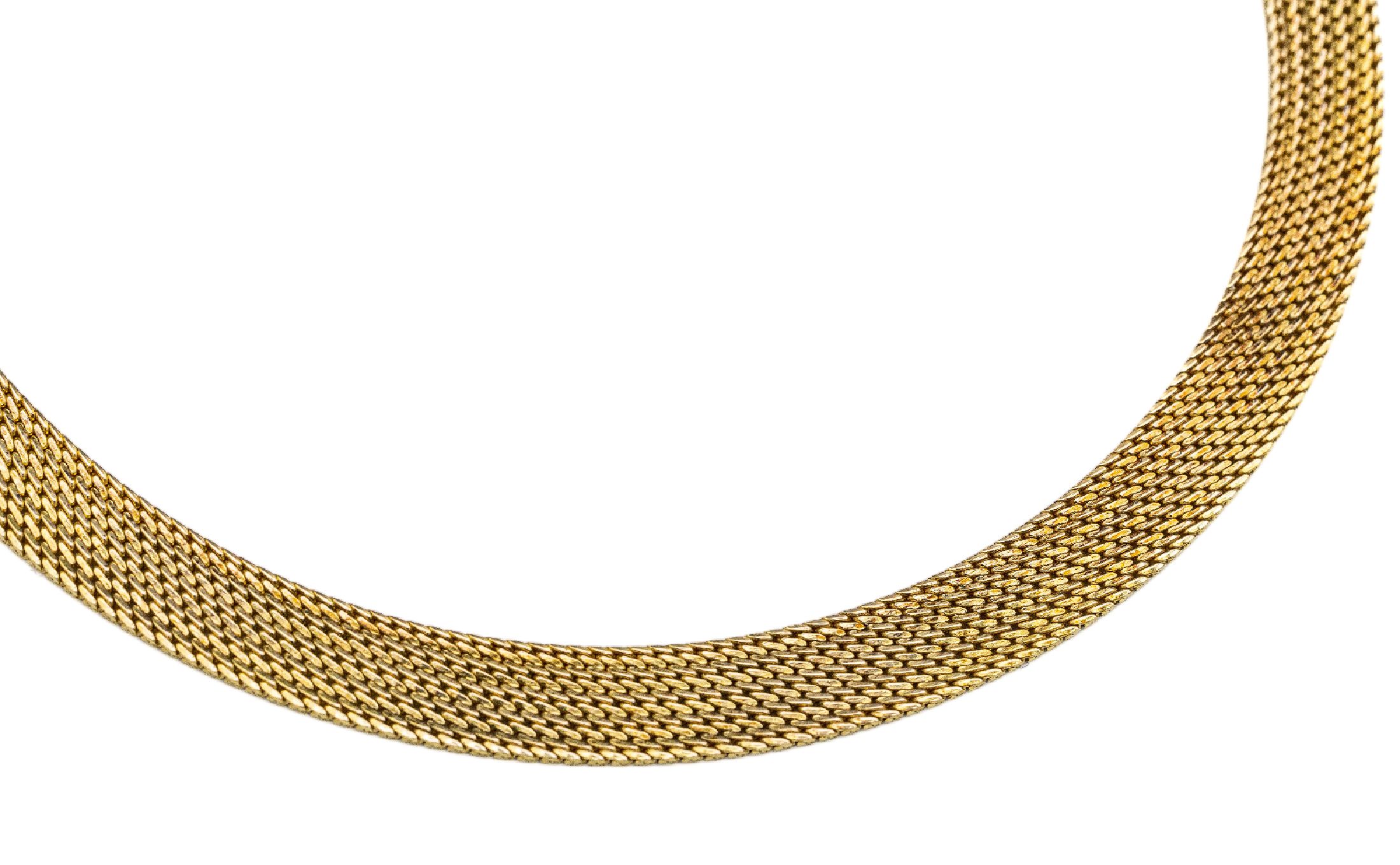 14 kt Gold Collier, GG 585/000, L. ca. 42 cm, B. ca. 0.9 cm, Kastenschloß mit Sicherheitsacht, ca. 46.8 g