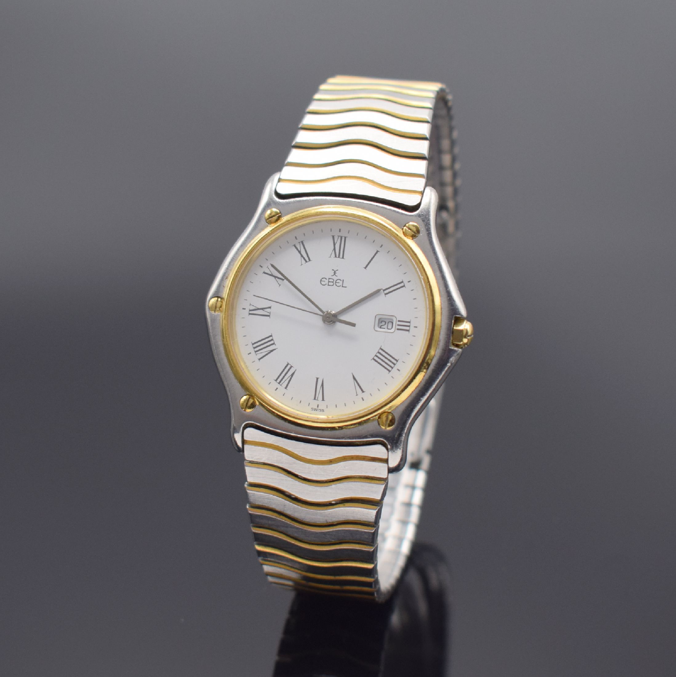 EBEL Sport Classique Armbanduhr Referenz 183903, Schweiz um 1990, quarz, Edelstahl und Gold komb., Gliederband m. Faltschl., weißes Zifferbl. m. ...