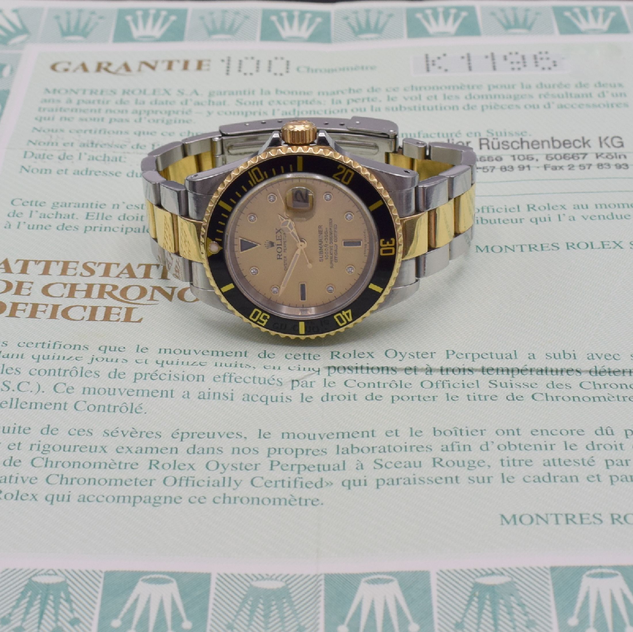Detail e: ROLEX Oyster Perpetual Submariner Referenz 16613 mit sog. Sultan Zifferblatt, Schweiz verk. lt. beil. orig. Zertifikat 06/2002, Automatik, ...