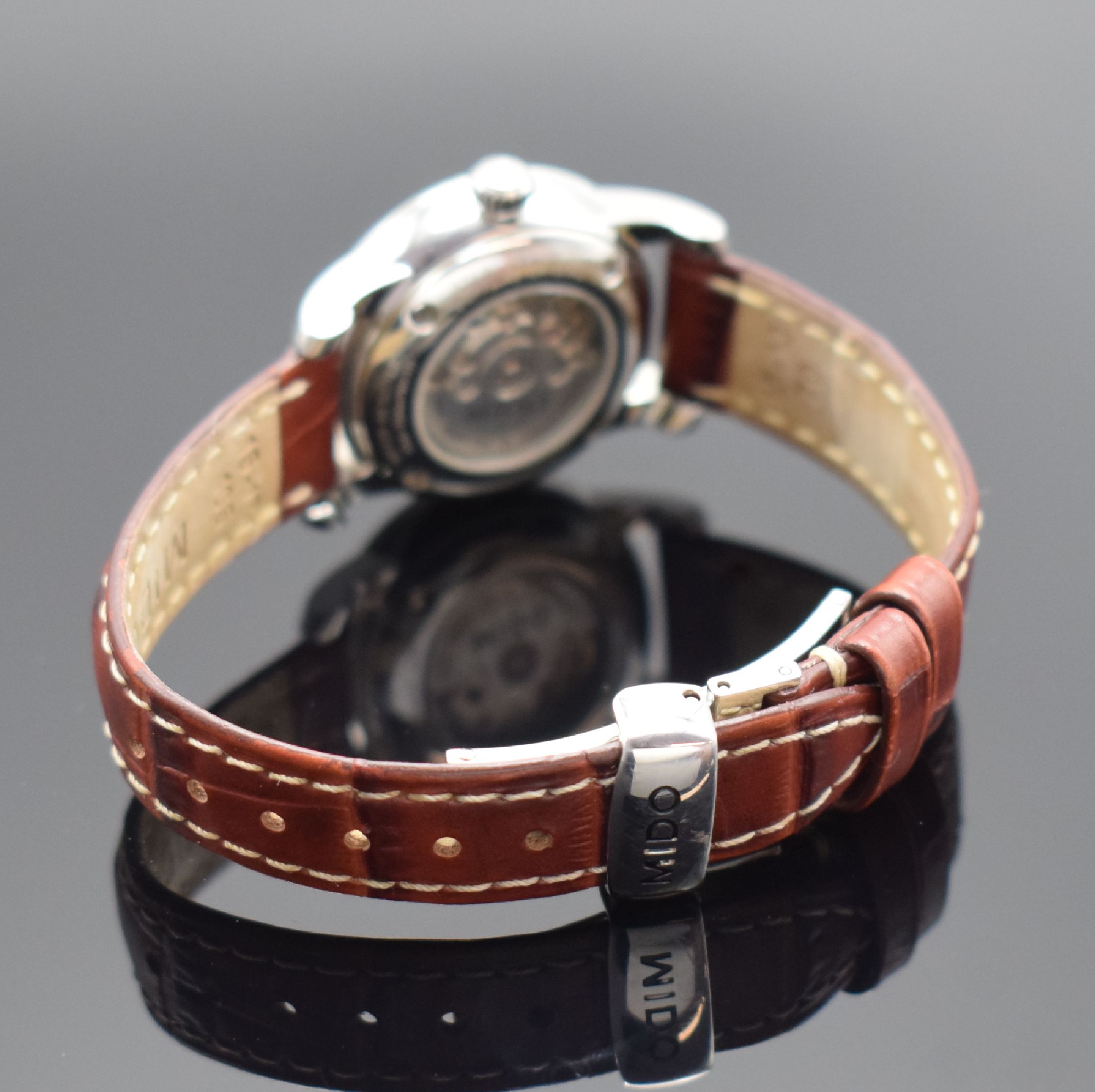 Detail b: MIDO Baroncelli Damenarmbanduhr Referenz M7600 B, Schweiz um 2015, Automatik, beids. vergl. Geh. in Edelstahl, schwarzes Zifferbl. m. aufges. ...