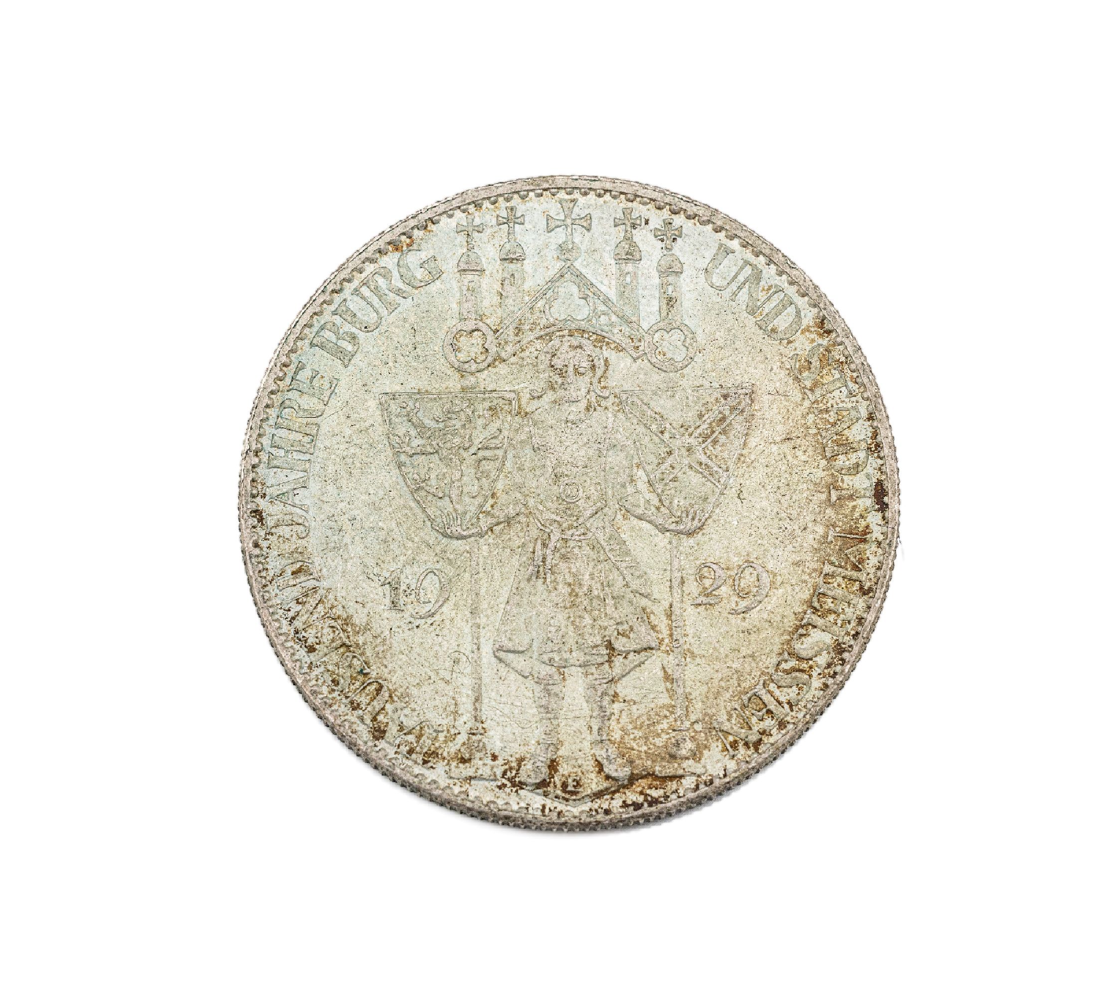 Silbermünze, 5 Reichsmark, 1929 Meissen, Tausend Jahre Burg und Stadt Meissen