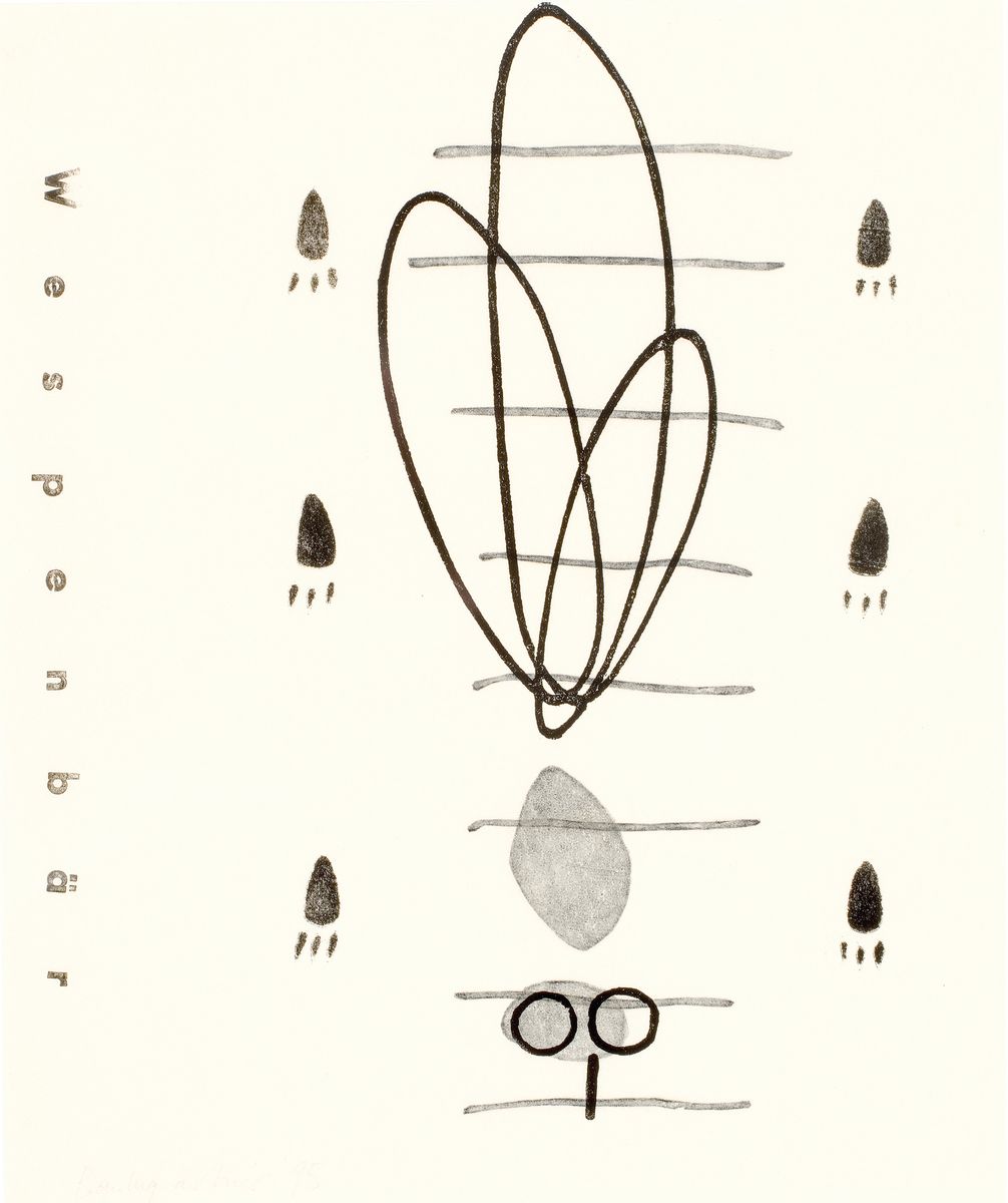 Christiane Baumgartner, geb. 1967, Holzschnitt auf dünnem Transparentpapier Titel:" Wespenbär", handsign., num. 54/61, dat. 1995, Blatt ...