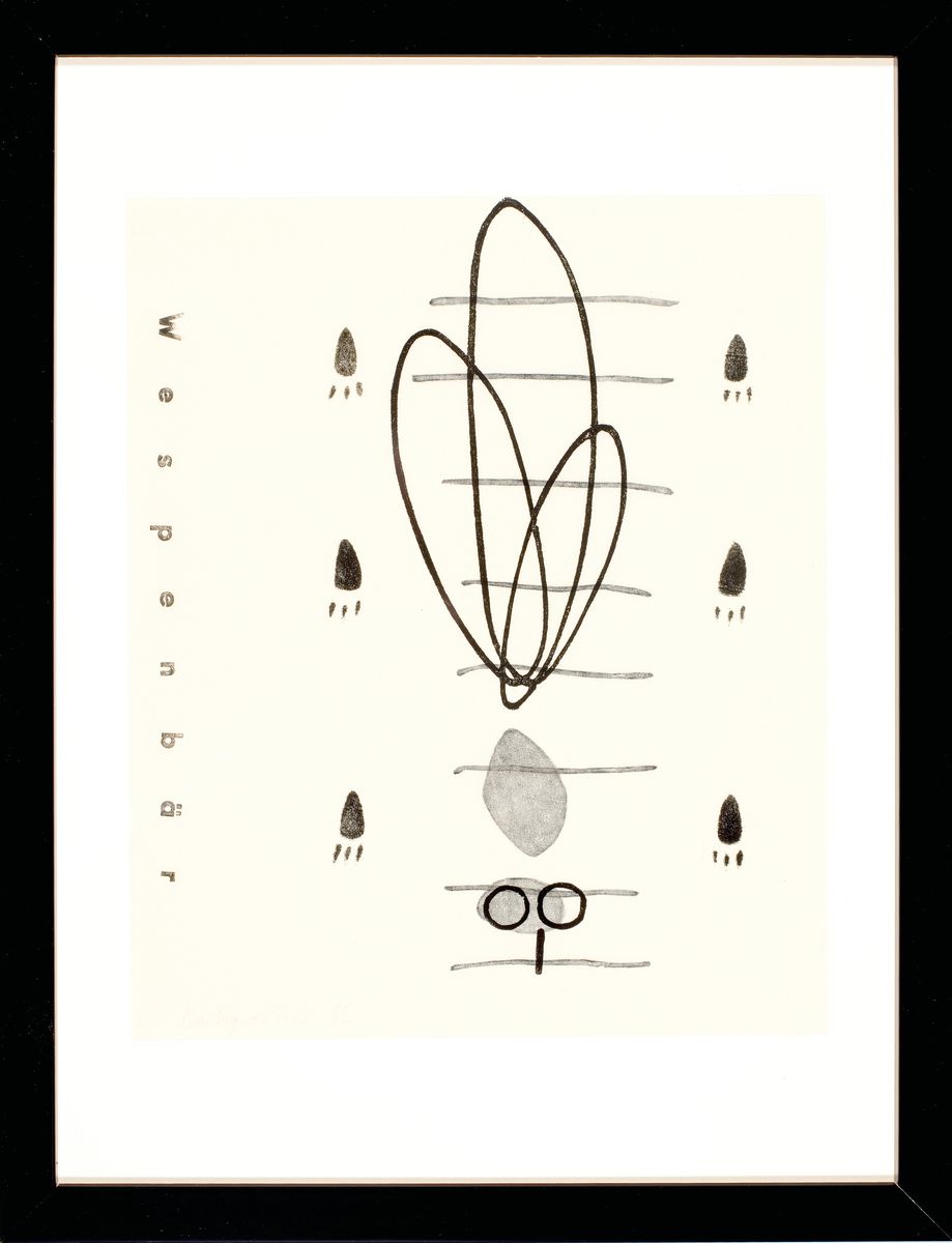 Detail k: Christiane Baumgartner, geb. 1967, Holzschnitt auf dünnem Transparentpapier Titel:" Wespenbär", handsign., num. 54/61, dat. 1995, Blatt ...