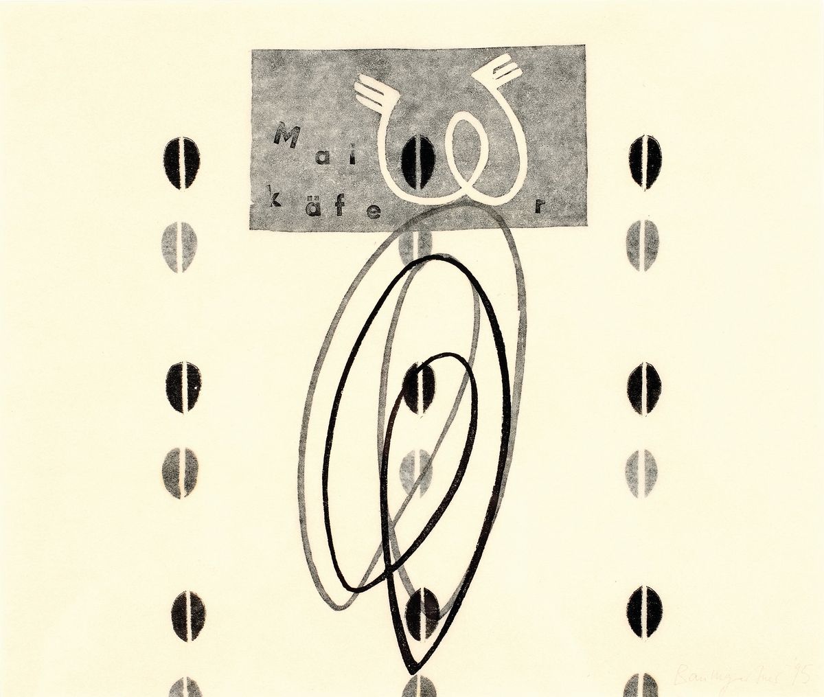 Christiane Baumgartner, geb. 1967, Titel: "Maikäfer", Holzschnitt auf dünnem Transparentpapier, handsign., verso num. 54/61, dat. 1995, ...