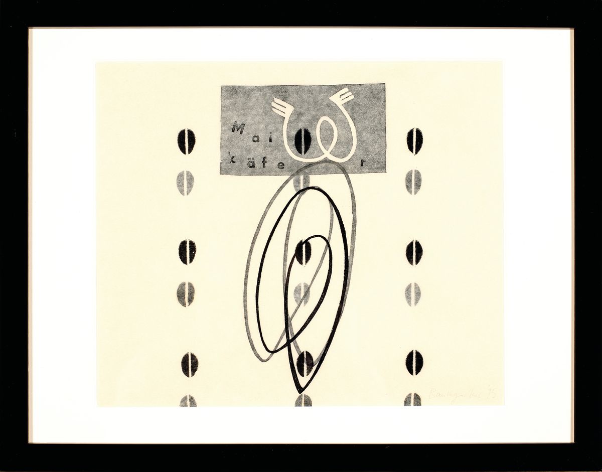 Detail k: Christiane Baumgartner, geb. 1967, Titel: "Maikäfer", Holzschnitt auf dünnem Transparentpapier, handsign., verso num. 54/61, dat. 1995, ...