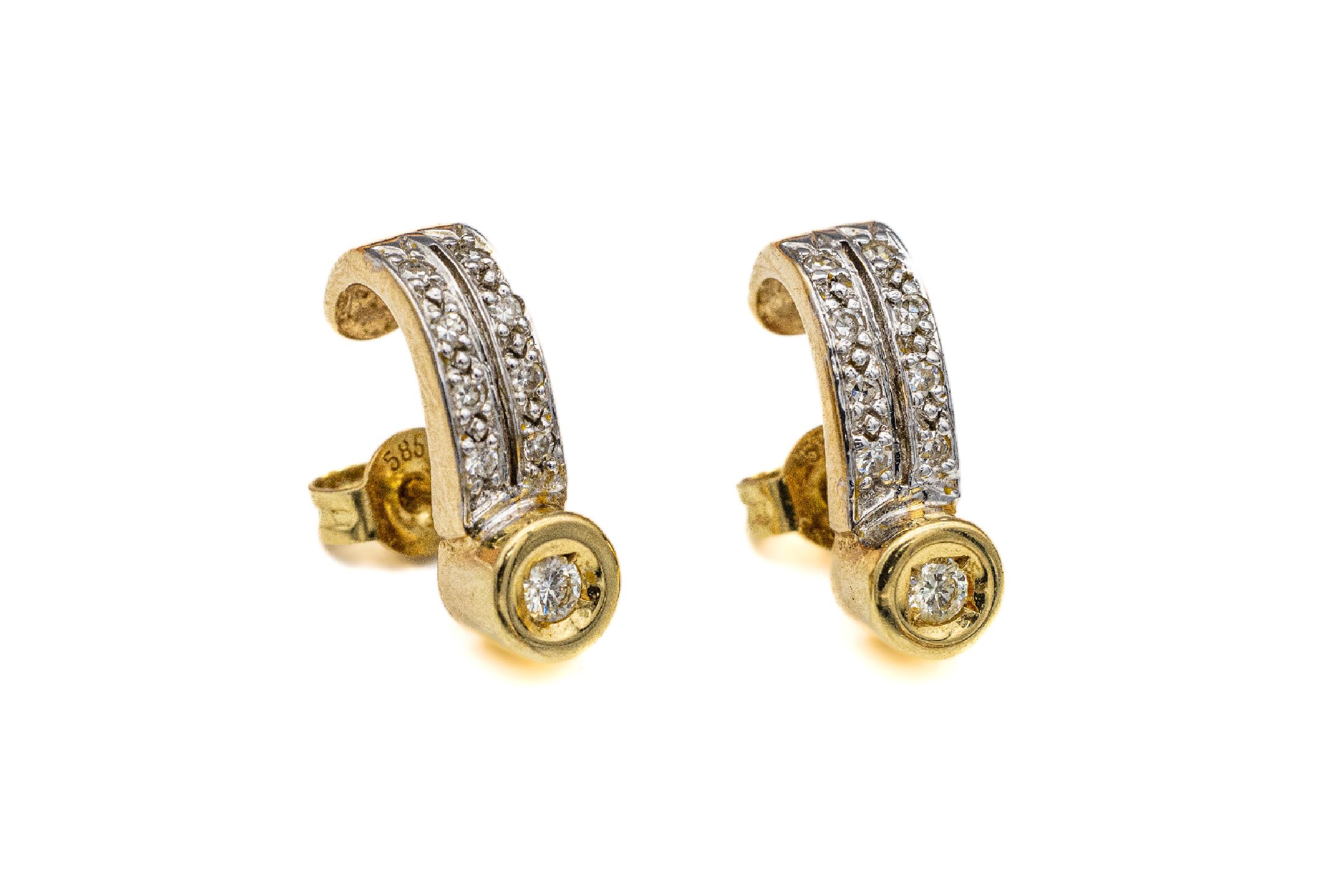 Paar 14 kt Gold Diamant-Ohrstecker, GG/WG 585/000, 2 Brillanten und 8 8/8-Diamanten zus. ca. 0.30 ct Weiß/vs-si, total ca. 4.4 g 