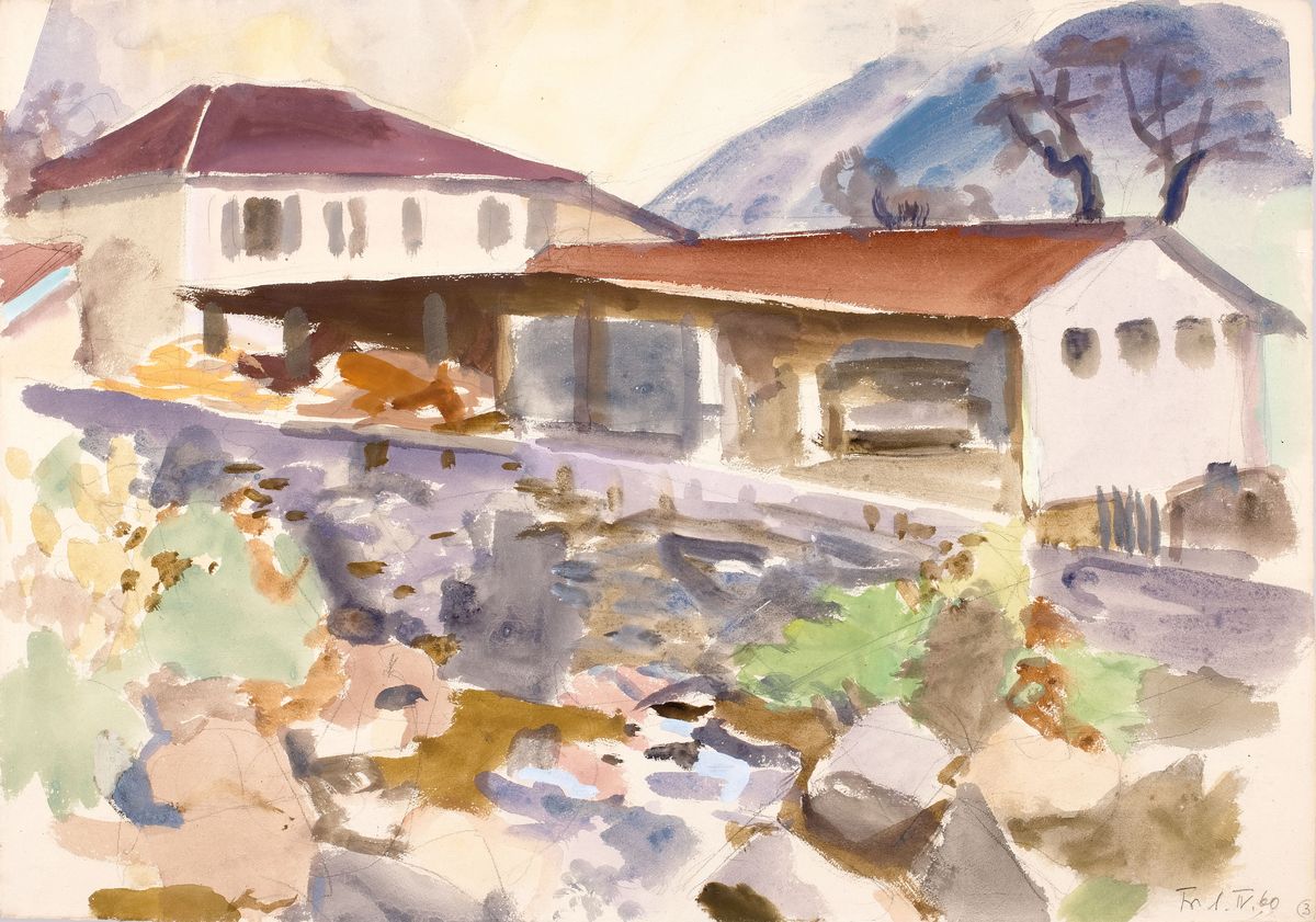 Erich Hartmann, 1886-1974, war ein ein bekannter deutscher Künstler des Expressionismus, Hier: Aquarell und Bleistift auf Papier, verso betitelt ...