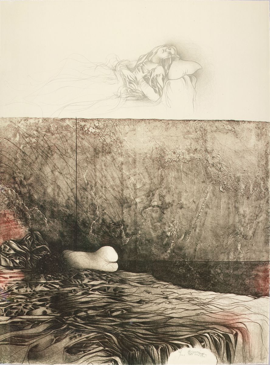 Detail b: Bruno Bruni, geb. 1935, Konvolut aus 4 Steinlithografien, auf Büttenkarton mit dem vollen Schöpfrand, aus dem Mappenwerk "Quaderno di ...