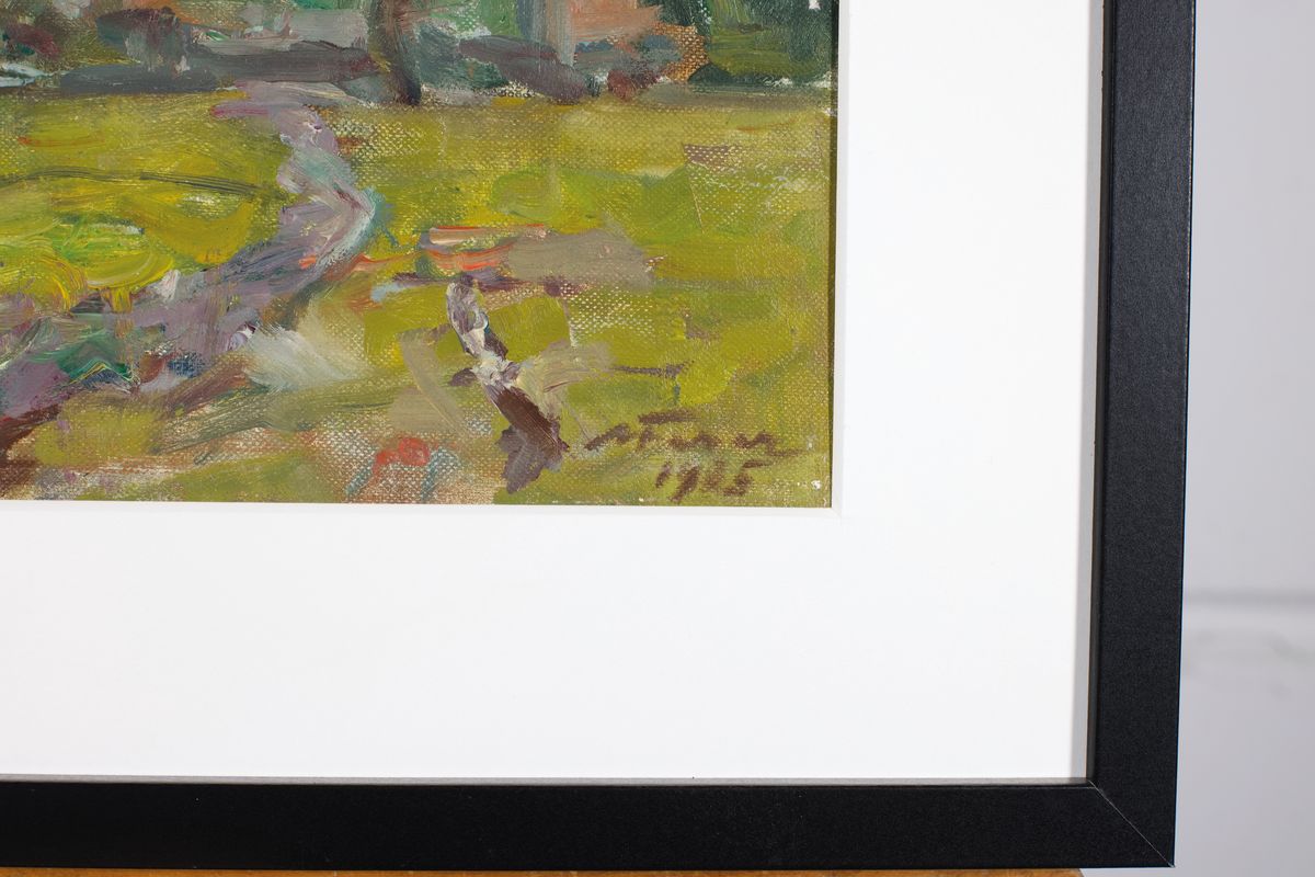 Detail a: Albert Feser, 1901-1993, "bei Segeberg", Öl/Leinen-Malkarton, unten re. sign., dat. 1985, verso mit Nachlassstempel des Künstlers und ...
