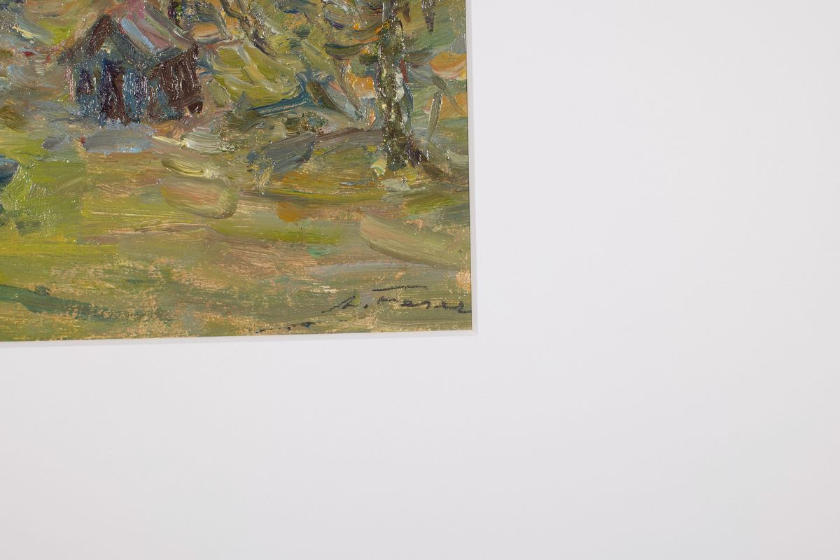 Detail a: Albert Feser, 1901-1993, "Schilf im Garten", Öl/Malkarton, unten rechts sign., verso mit Nachlasstempel des Künstlers und Titel, ca. ...