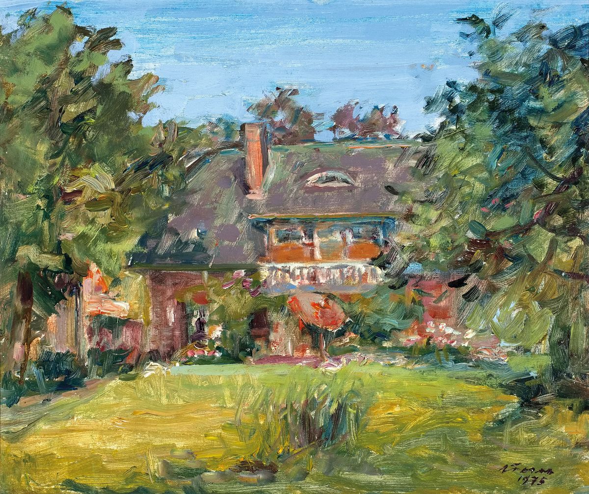 Albert Feser, 1901-1993, "Haus von hinten-Droysenstraße", dargestellt ist das Haus des Künstlers in der Droysenstraße in Hamburg, re. ...