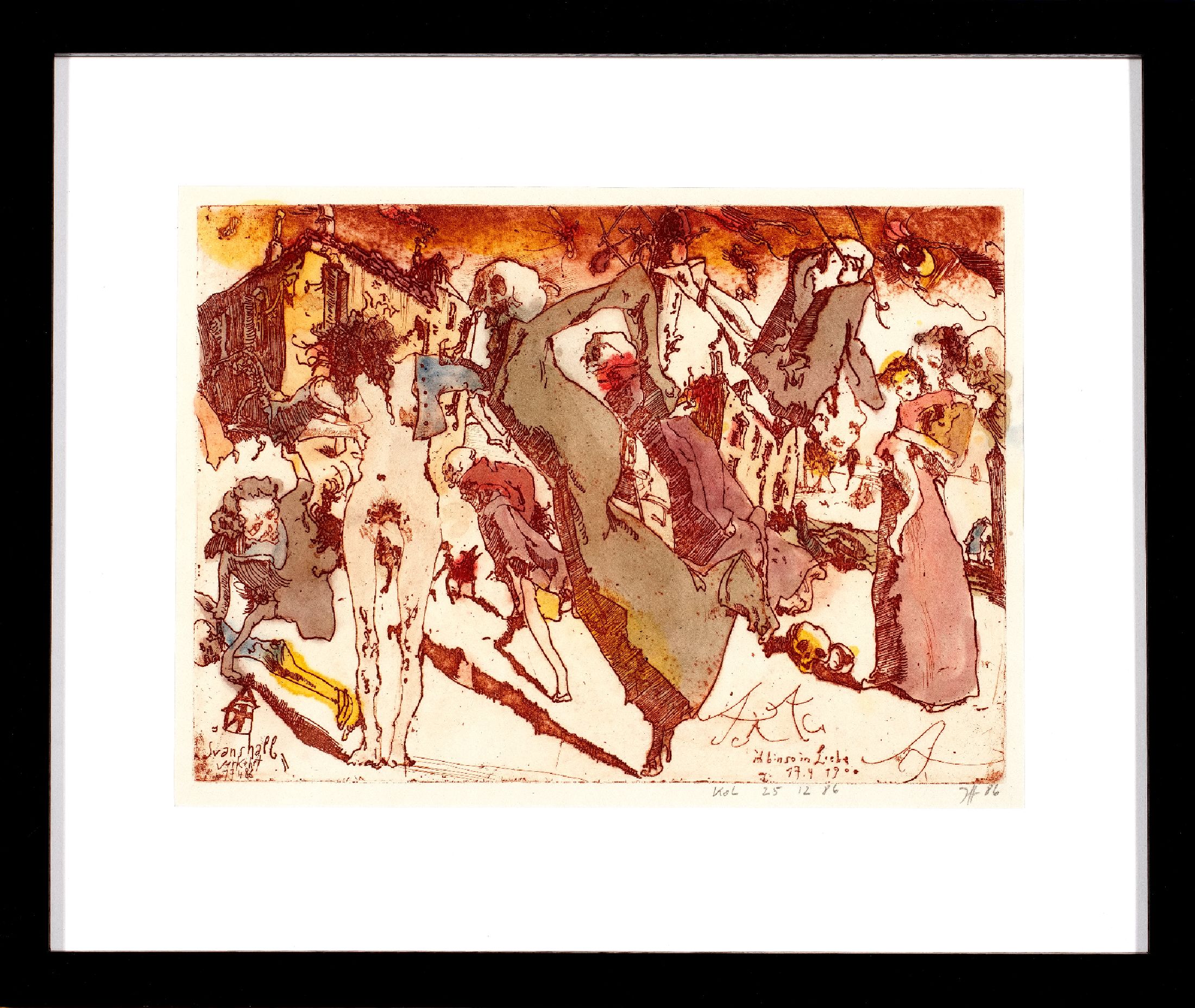 Horst Janssen, 1929-1995, Aquarell über Radierung auf Japanbütten, unten handsign., dat. (19)86, aus dem Zyklus "Svanshall verkehrt", ...