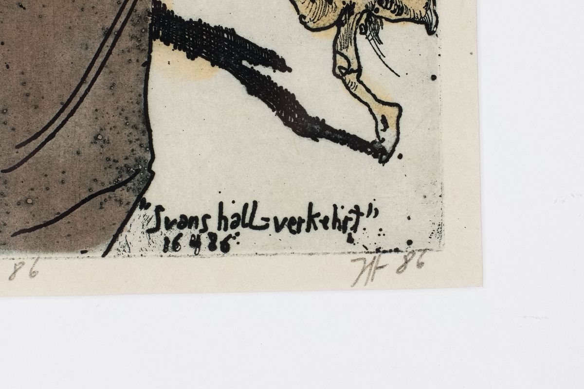 Detail a: Horst Janssen,1929-1995, Aquarell über Radierung auf Japanbütten, handsign., dat. (19)86, aus dem Zyklus "Svanshall verkehrt", aufgrund ...