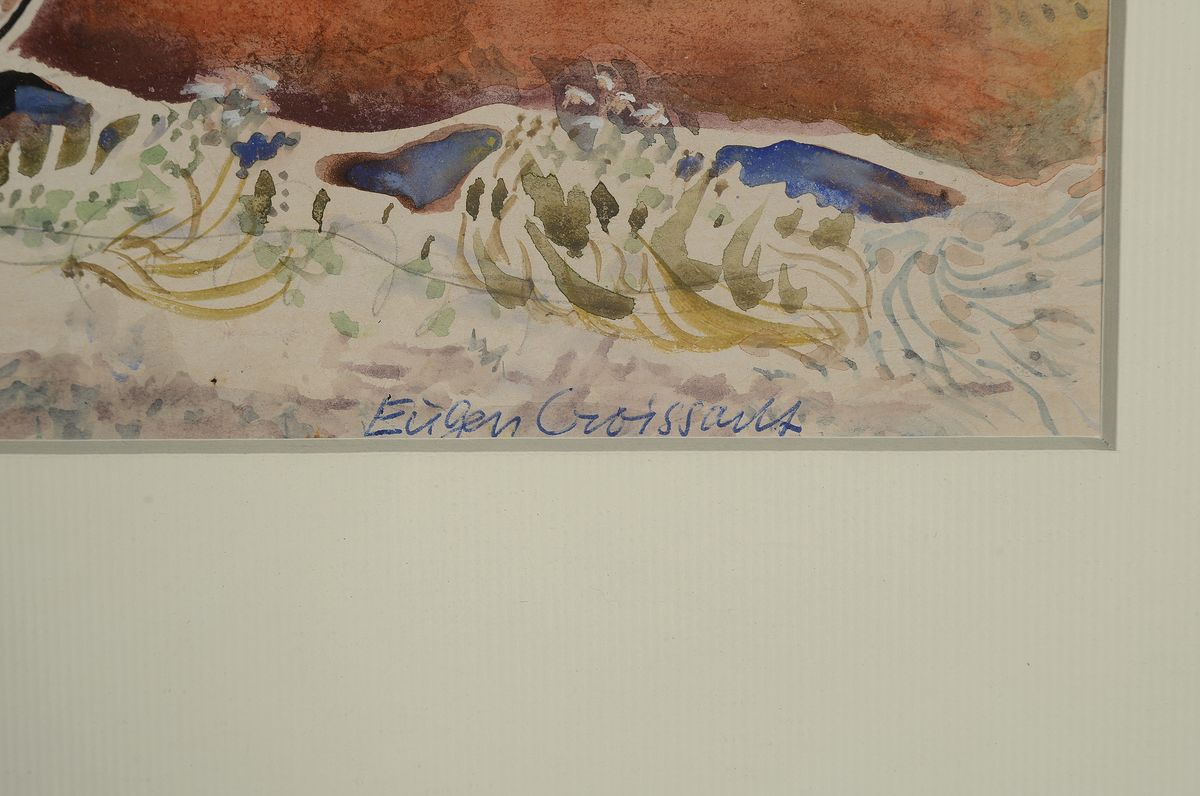 Detail a: Eugen Croissant, 1868 Landau-1976 Breitbrunn, verschneite Winterlandschaft, Aquarell auf Papier, rechts unten sign., ca. 30x47cm, PP, u.Gl., R. ca. ...