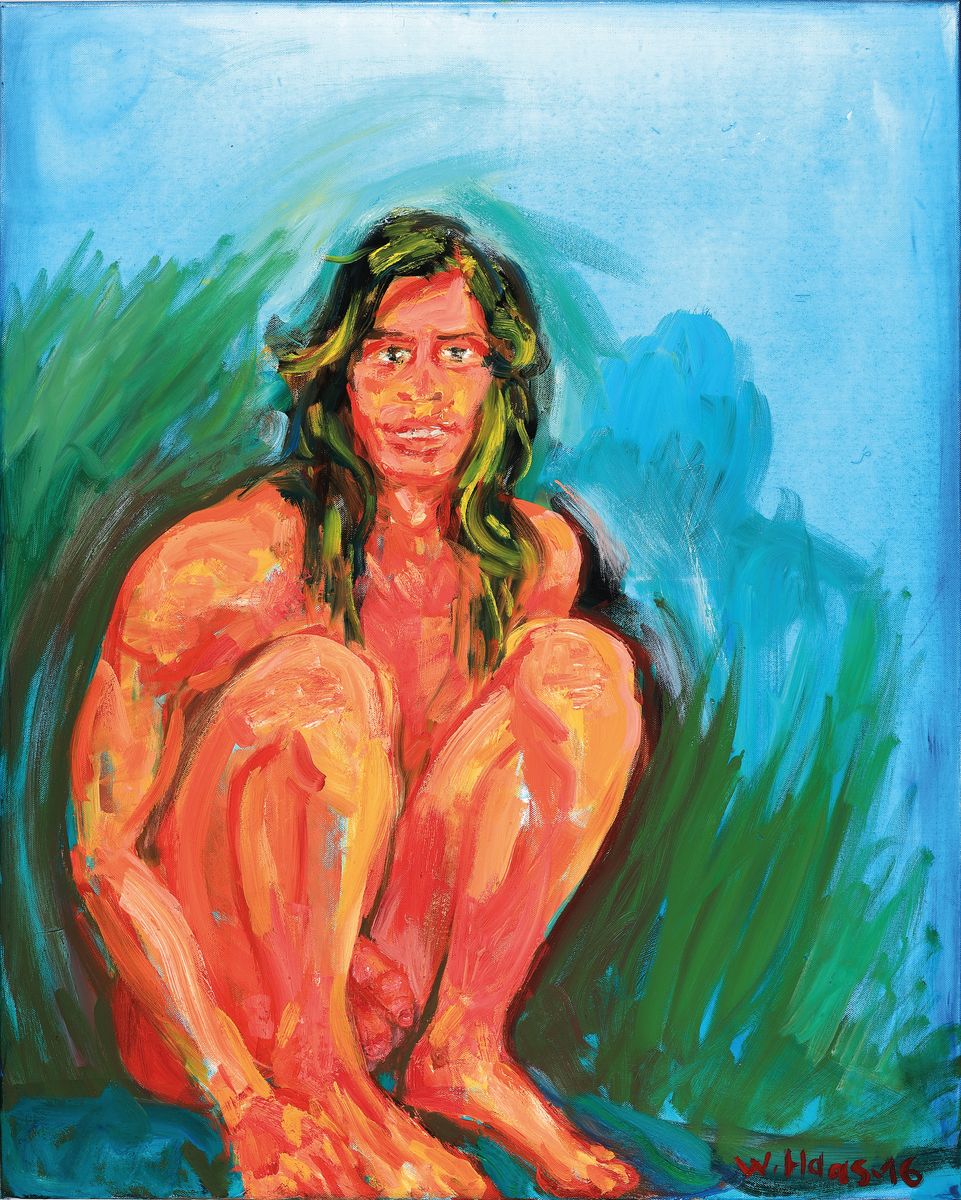 Willibrord Haas, geb. 1936, Acryl/Lwd, Männlicher Akt, handsign., ca. 100x80 cm