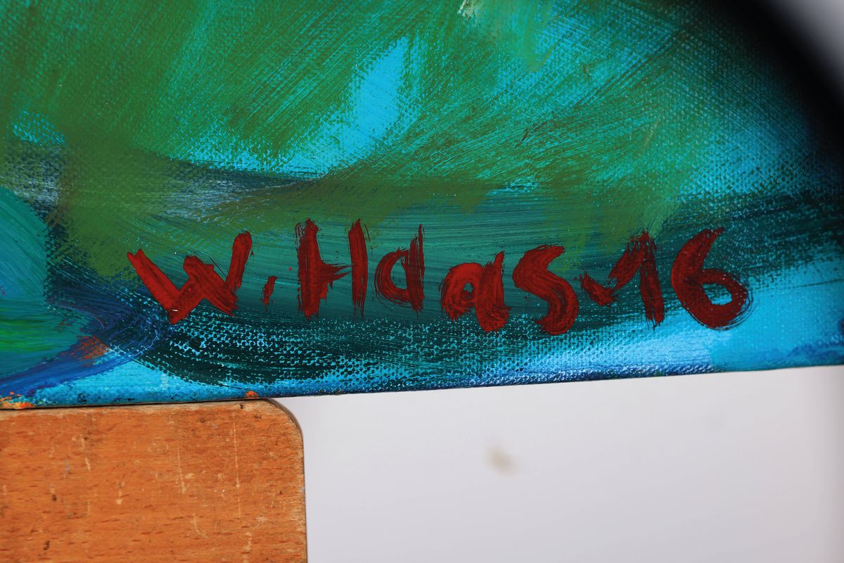 Detail a: Willibrord Haas, geb. 1936, Acryl/Lwd, Männlicher Akt, handsign., ca. 100x80 cm