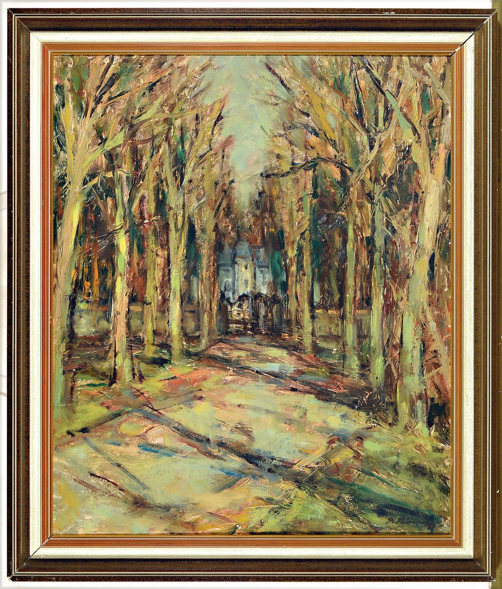Detail k: Philippe Steinmetz, 1900-1987 Landau, Haus am Ende einer Allee, ÖL/Lwd, rechts unten signiert, ca. 65x54cm, R. ca. 73x62cm