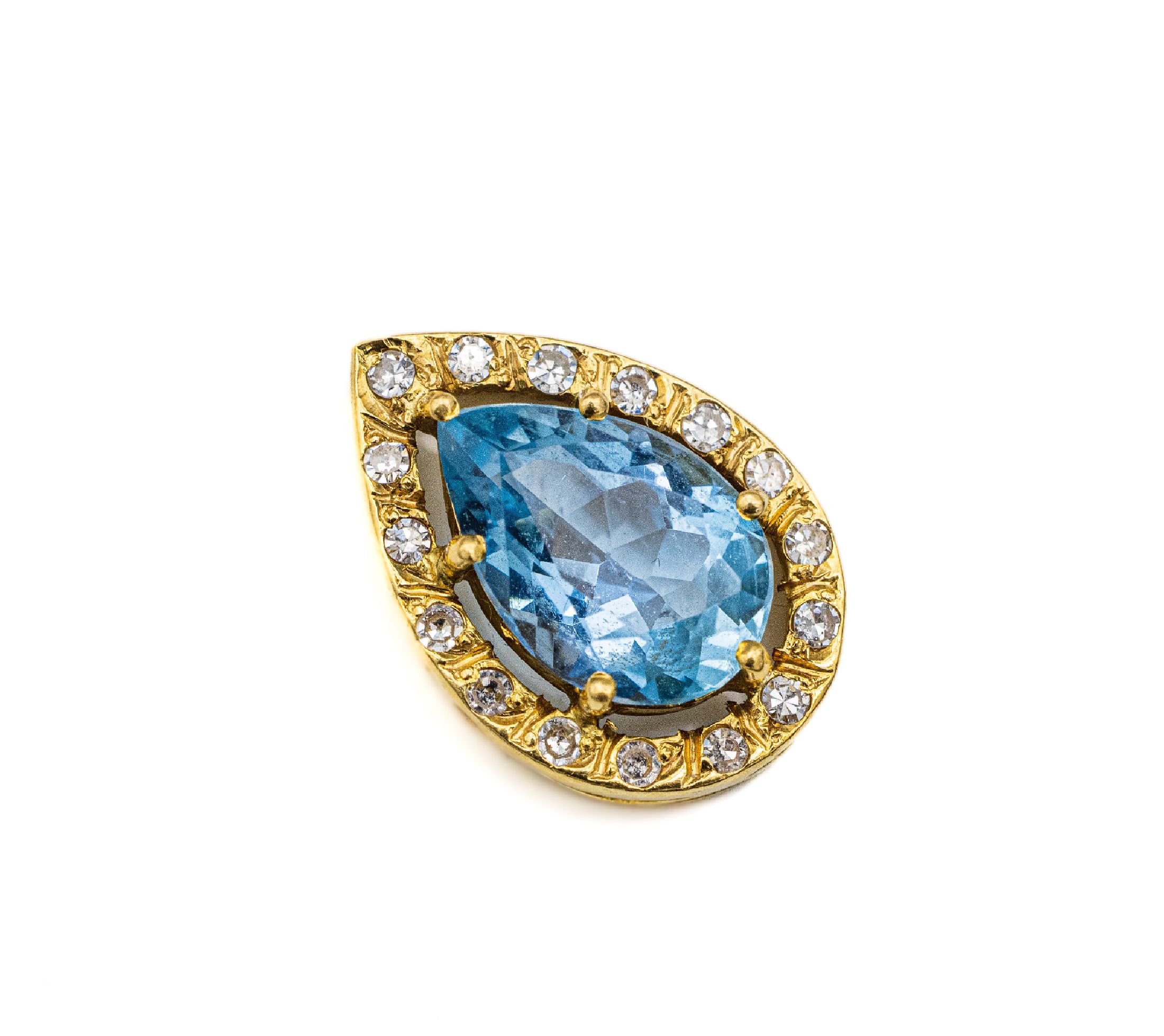 18 kt Gold Aquamarin-Diamant-Anhänger, GG 750/000, facett. Aquamarintropfen ca. 3.00 ct,umgeben von 16 8/8-Diamanten zus. ca. 0.32 ct Weiß/si, ca. ...
