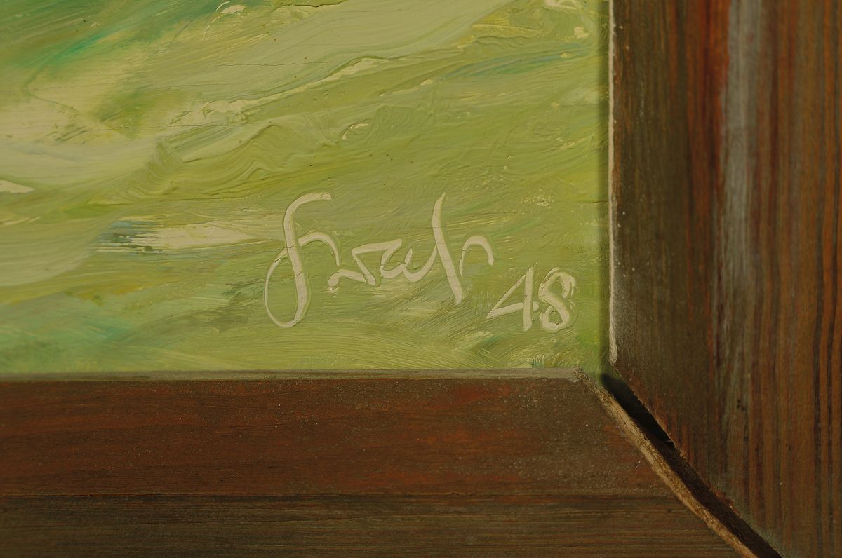 Detail a: Karl Graf, 1902 Rothenburg ob der Tauber-1986 Speyer, Blick auf das Hambacher Schloß, Öl/Holz, rechts unten signiert und dat. 48, ca. 100x125cm, R. ...
