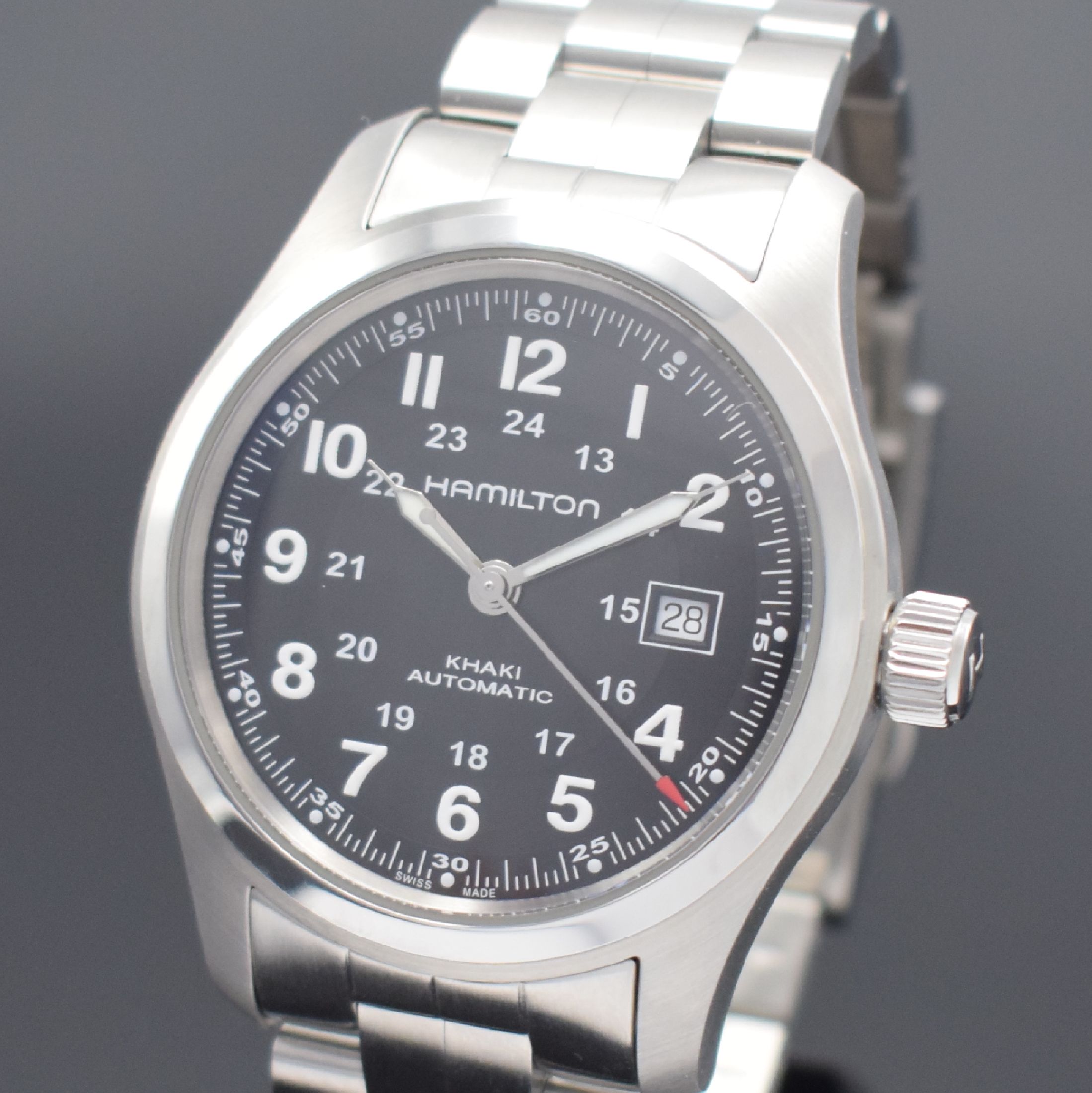 Detail a: HAMILTON Khaki neuwertige Herrenarmbanduhr in Stahl Referenz H70515137, Schweiz verk. lt. beil. Pap. 12/2022, Automatik, beids. vergl. Geh., Boden ...