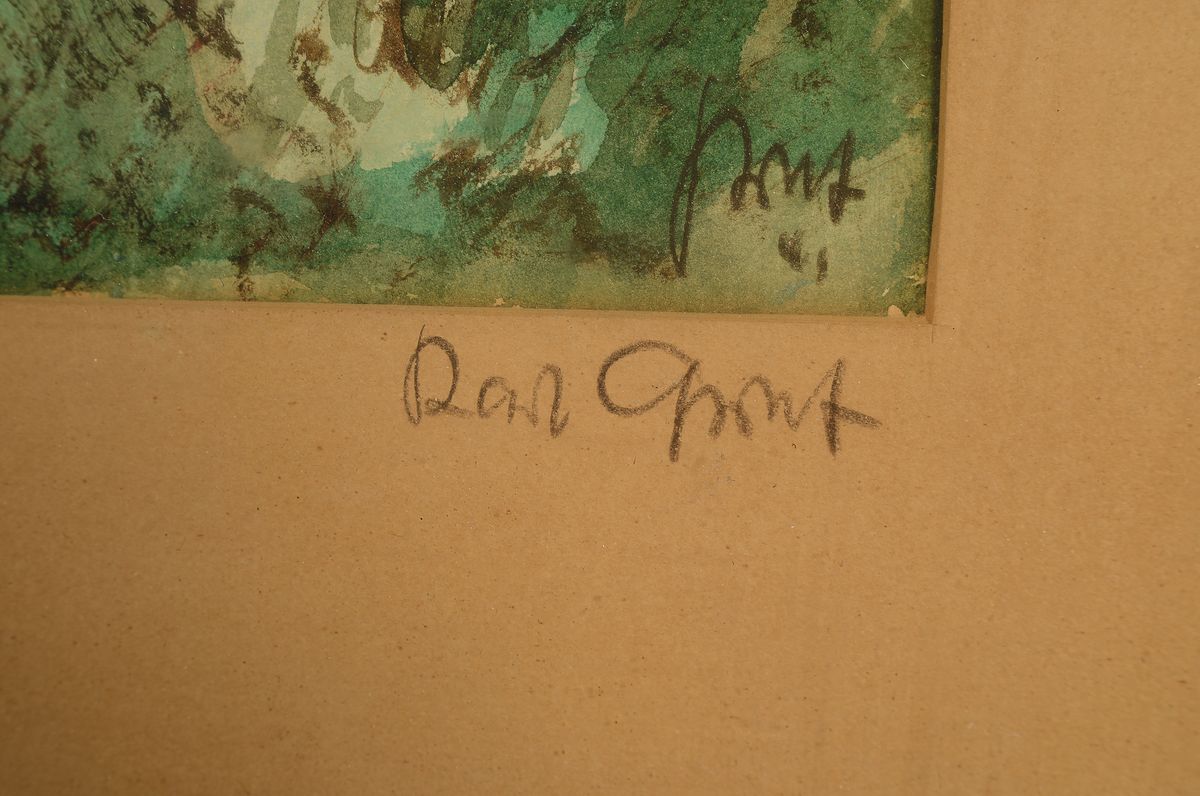 Detail a: Karl Graf, 1902 Rothenburg ob der Tauber-1986 Speyer, Blick über den Rhein auf den Dom zu Speyer, Gouache auf Papier, rechts unten signiert, ca. ...