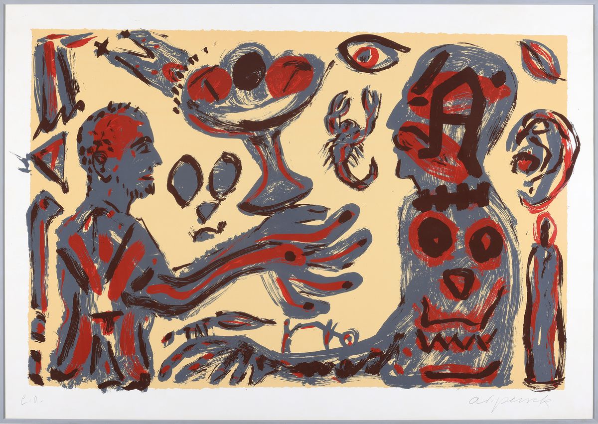 Detail k: A.R. Penck 1939-2017, Farbsiebdruck auf Karton, handsign., bezeichnet e.a., Blatt ca.70x100 cm, R.71x101 cm
