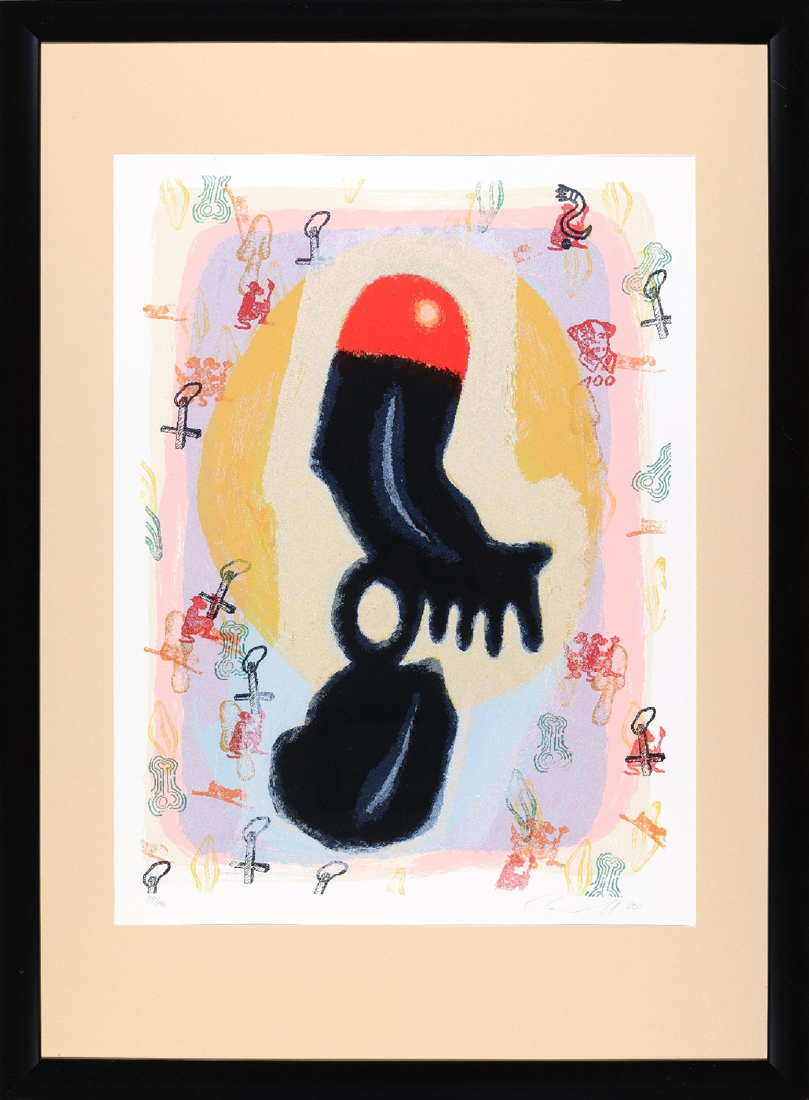 Jörg Immendorf, 1945-2007, Farblithografie in 12 Farben, handsign., num.74/100, aus dem Jahre 2000, Blatt ca.76,5x58cm, R. ca. 107x77 cm
