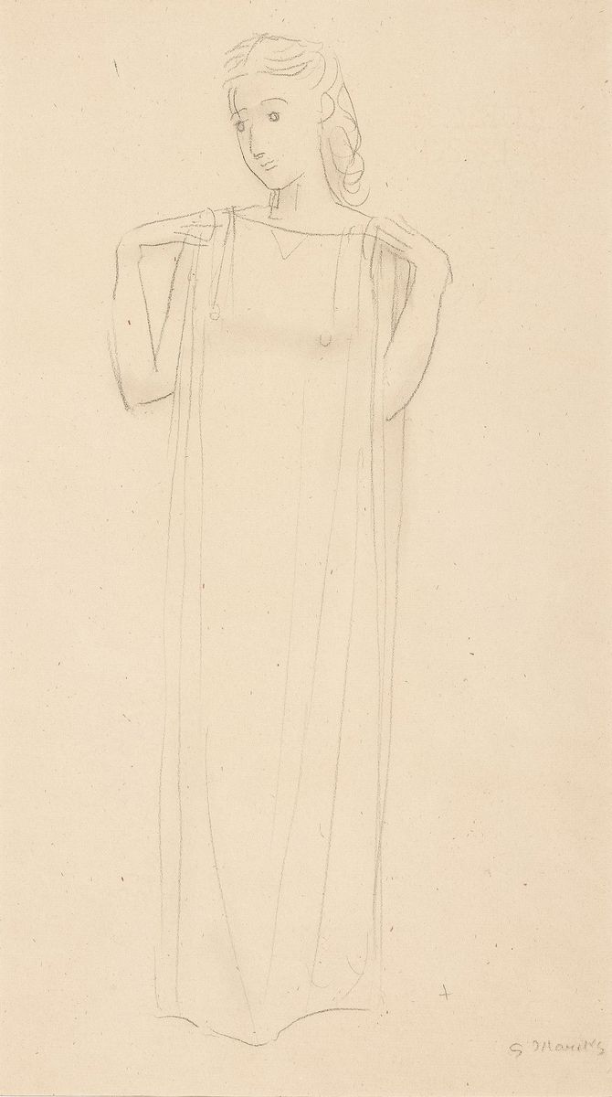 Gerhard Marcks, 1989-1991, Frauenbildnis, Bleistift auf Papier, handsign. , Blatt ca.44x25cm, R. ca. 64x44 cm