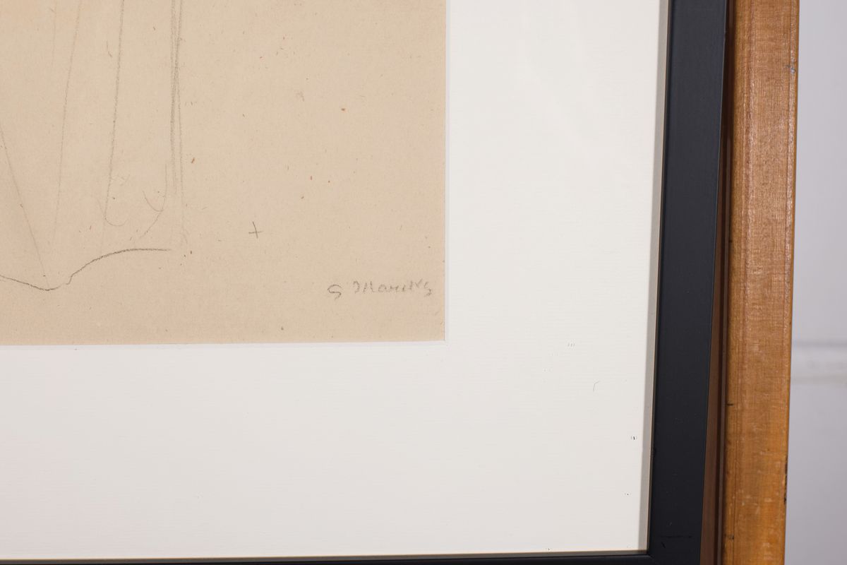 Detail a: Gerhard Marcks, 1989-1991, Frauenbildnis, Bleistift auf Papier, handsign. , Blatt ca.44x25cm, R. ca. 64x44 cm