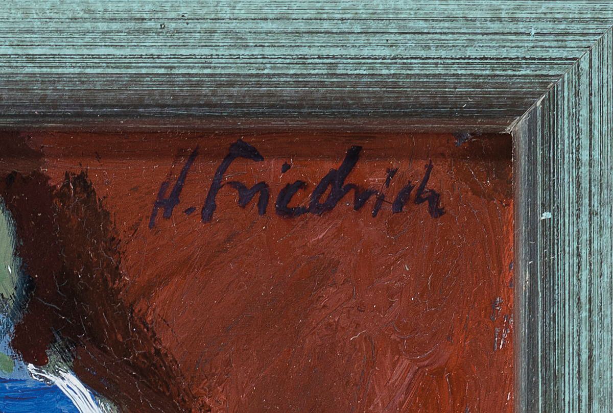 Detail a: Heinz Friedrich, 1924-2018 Schwetzingen, Harlekin mit Blumen und Gitarre, Öl/Malkarton, rechts oben sign., ca. 33x25cm, R. ca. 42x33 cm