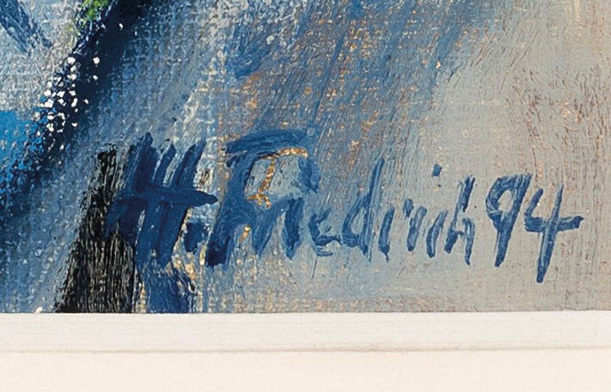 Detail a: Heinz Friedrich, 1924-2018 Schwetzingen, Vögel im Geäst, Öl/Malkarton, rechts unten sign. und dat. 94, ca. 23x17cm, PP, R. ca. 42x36.5cm