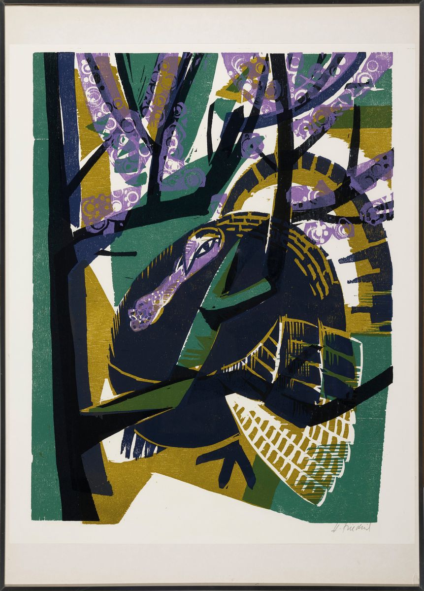 Detail k: Heinz Friedrich, 1924-2018 Schwetzingen, 2 Farbholzschnitte: Truthahn, handsign., ca. 56x42cm, u.Gl., R. ca. 70x50cm; Bauernstrauß, handsigniert und ...