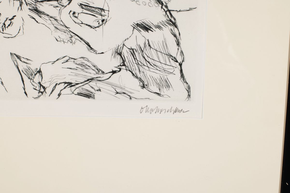 Detail a: Oskar Kokoschka, 1886-1900, Kaltnadelradierung auf handgeschöpftem Auvergne-Bütten, Titel: Penthesilea tötet sich, handsign., num. 13/300, mit dem ...