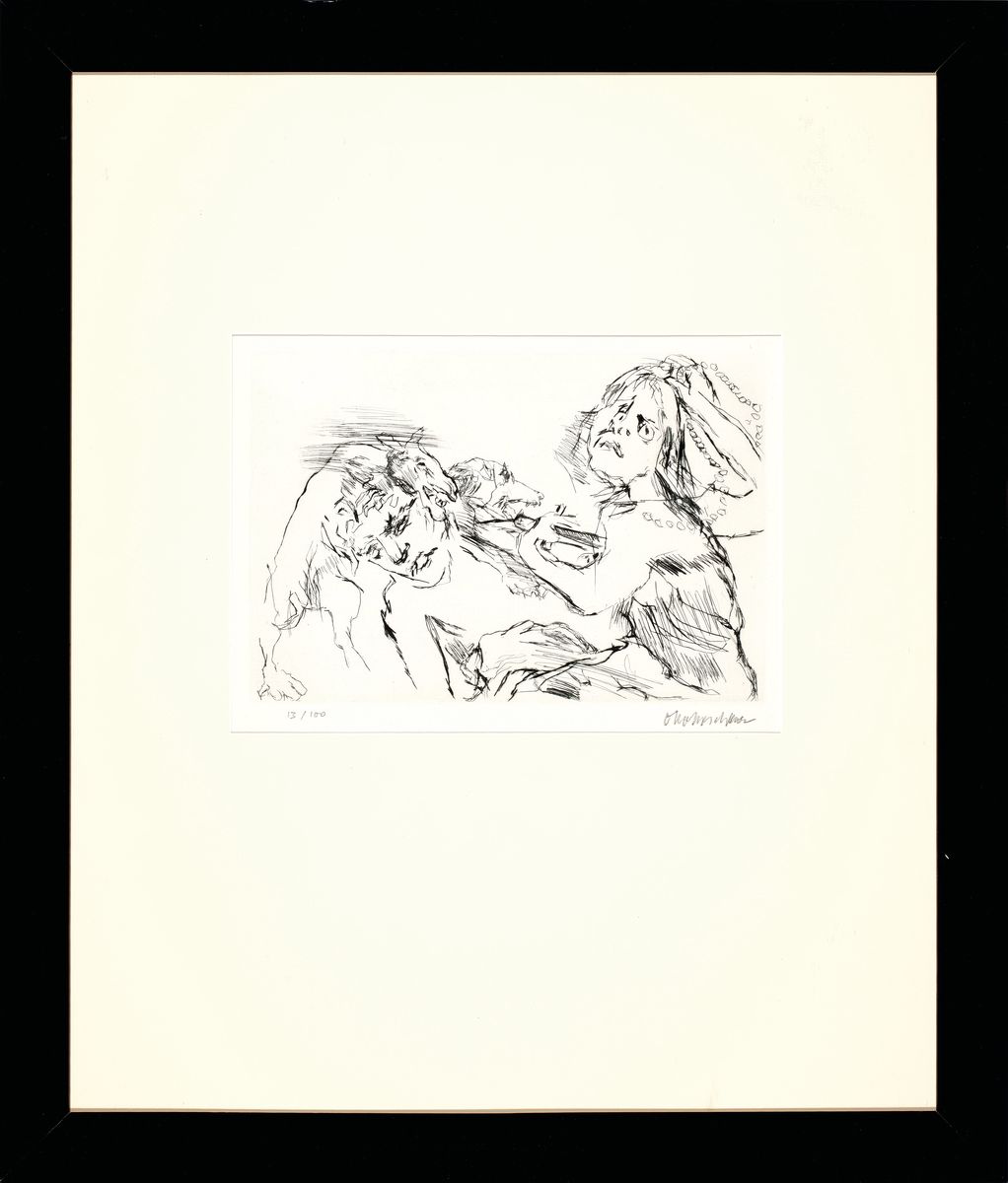 Detail k: Oskar Kokoschka, 1886-1900, Kaltnadelradierung auf handgeschöpftem Auvergne-Bütten, Titel: Penthesilea tötet sich, handsign., num. 13/300, mit dem ...