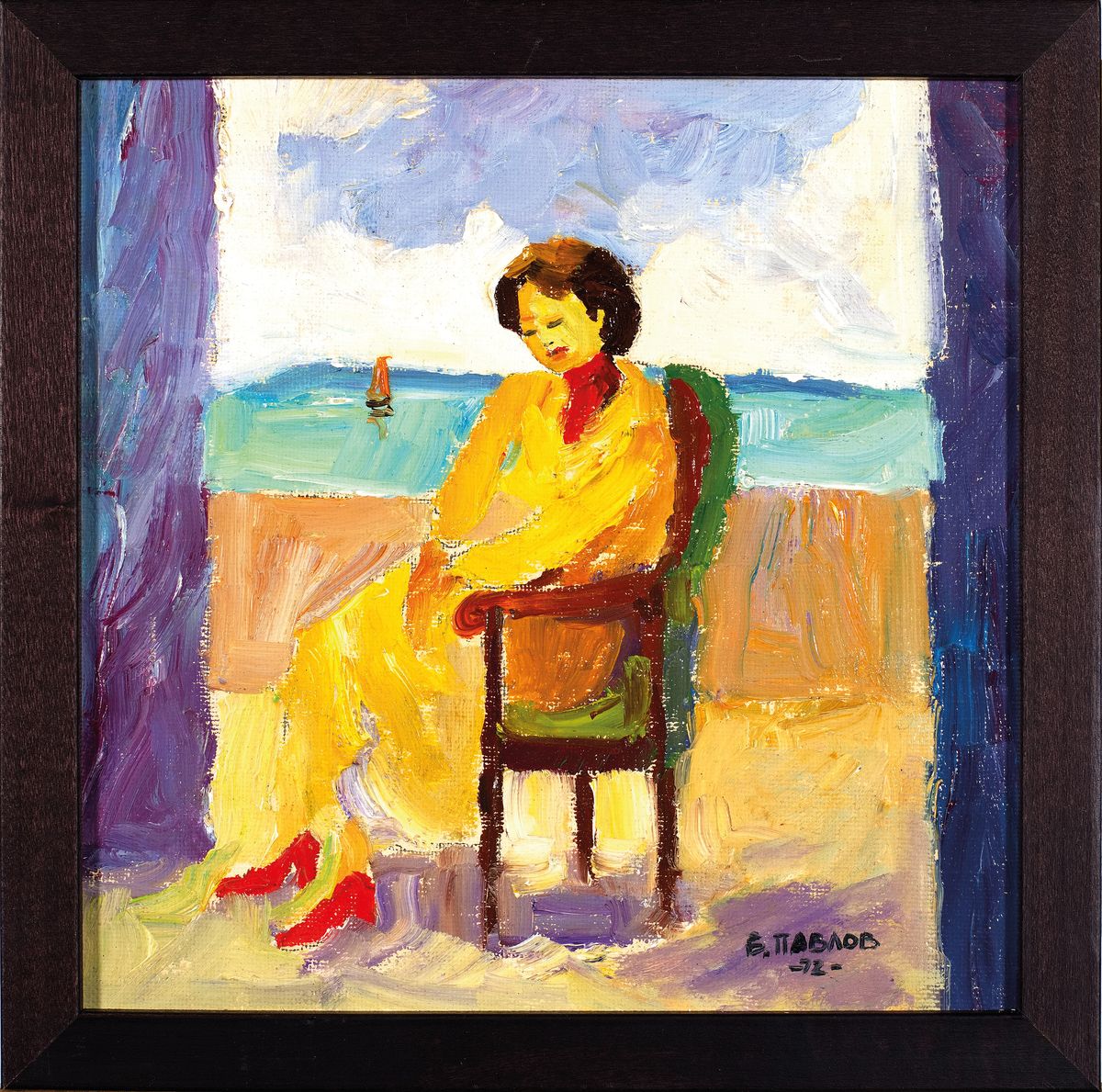 Detail k: Boris Pavlov, 1928-2005, Öl/Lwd, Titel: "Die Malerin Nyen in der Villa an der Cote d´Azur, re. unten handsign., dat. (19)72 , verso ...