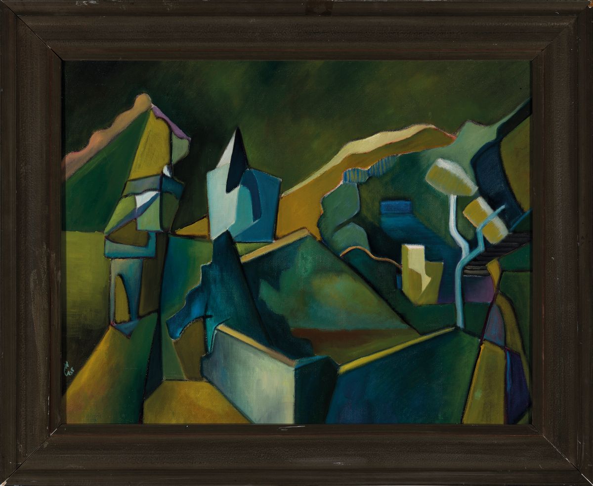 Detail k: Hermann Clemens, 1913 Speyer-1985 Annweiler,zwei Arbeiten: Abstrakte Komposition, Öl/Lwd, links unten sign. und dat. 65, ca. 46x60cm, R.ca. 58x70cm; ...