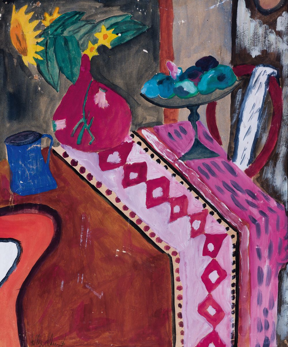 Ungedeuteter Künstler des 20.Jh., Stillleben, links unten unleserlich signiert, 57x48 cm, besch.