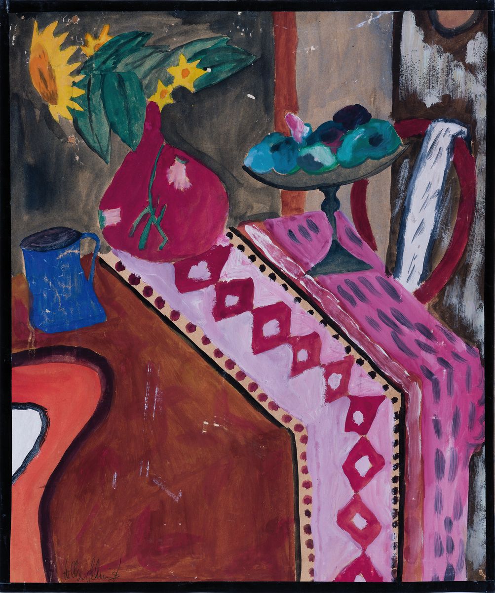 Detail k: Ungedeuteter Künstler des 20.Jh., Stillleben, links unten unleserlich signiert, 57x48 cm, besch.