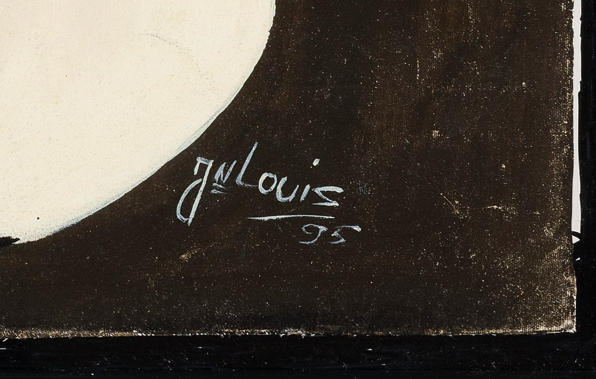 Detail a: J.N. Louis, zeitgenössischer Künstler , verschlungene Gruppe Afrikaner, rechts unten signiert u. datiert (19)95, Öl/Lwd, Rahmen, 51x61 cm