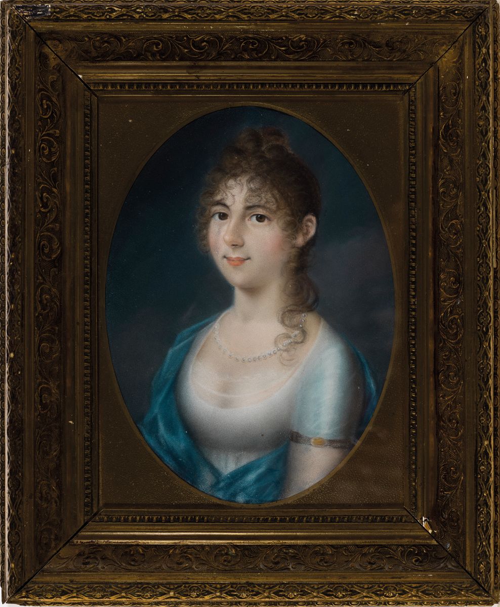 Detail k: Unbekannter Künstler des Biedermeier, um 1820-30, Paar Pendants: Porträts von Mann und Frau, Pastell, ovaler Bildausschnitt je 29x21cm, u.Gl., PP, ...