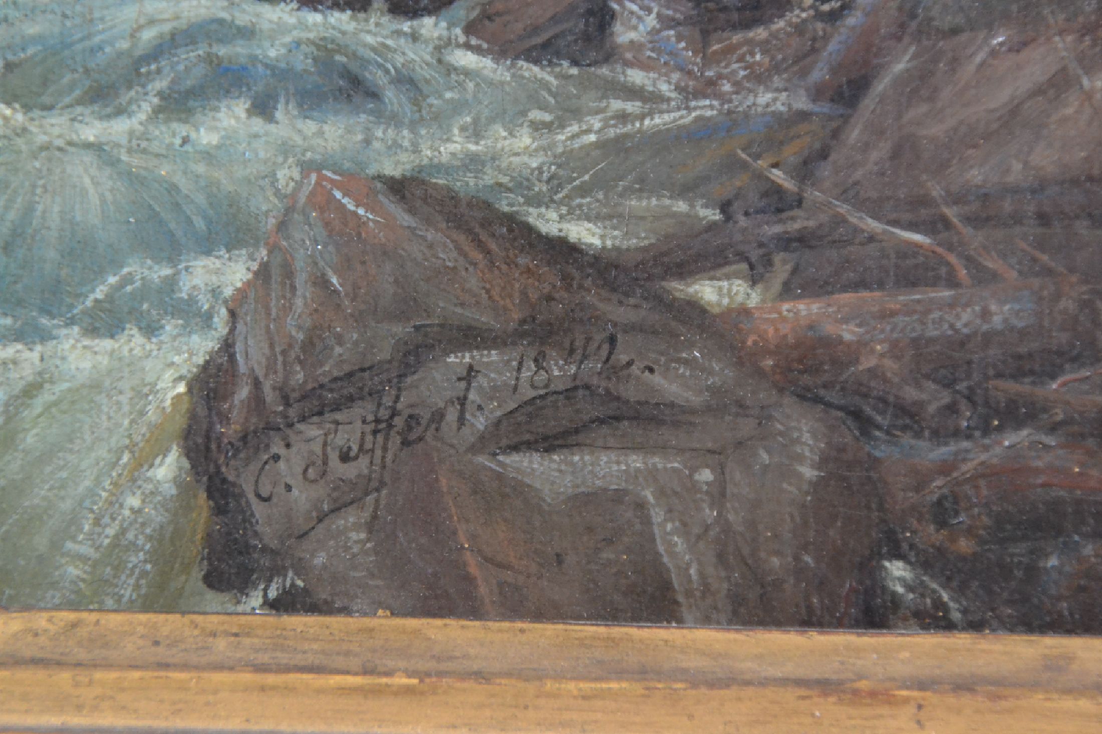 Detail b: Carl Friedrich Seiffert, 1809 Grünberg - 1891 Berlin, Studium an der Akademie Berlin, Werke u.a. in der Alten Nationalgalerie, Gebirgskamm mit ...