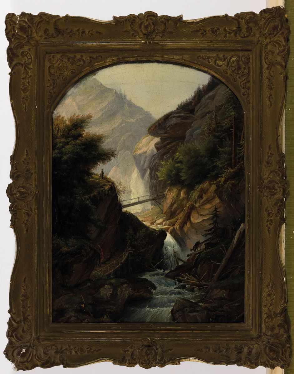 Detail k: Carl Friedrich Seiffert, 1809 Grünberg - 1891 Berlin, Studium an der Akademie Berlin, Werke u.a. in der Alten Nationalgalerie, Gebirgskamm mit ...