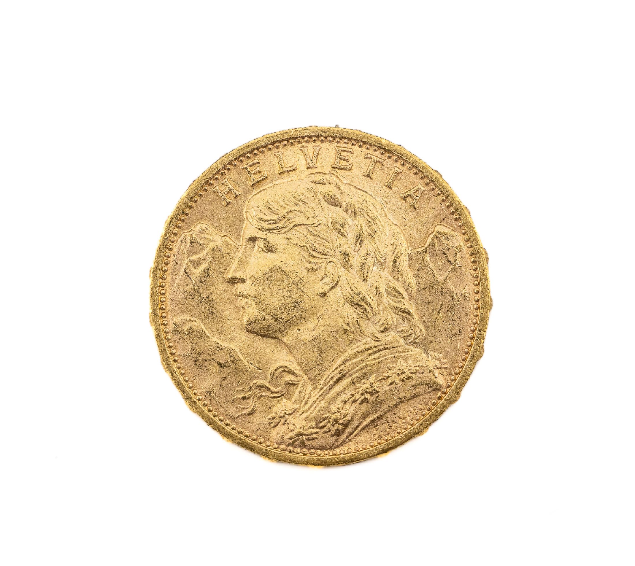 Goldmünze 20 Franken, Schweiz 1930, sogn. Vreneli, Helvetia, Prägemarke B