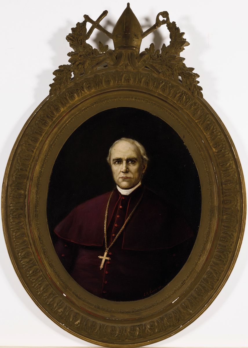 Detail k: J.A. Kreis, 19. Jh., Porträt des Mainzer Bischofs Wilhelm Emmanuel von Ketteler (1811- 1877), als Sozialbischof bekannt, bereitete er die Hinwendung ...