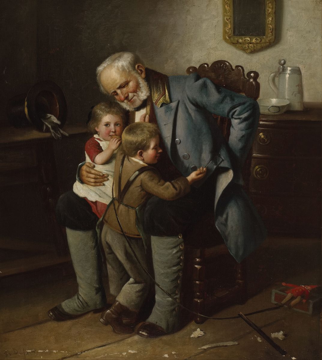 Kopist nach Berthold Woltze, um 1900/10, Umarmung des Großvaters, Öl/Lwd., re. unten unleserlich signiert Ch. Ruf..(o.ä., ungedeutet), mit ...