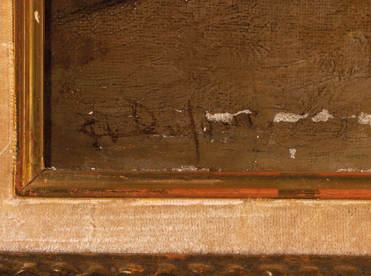 Detail a: Kopist nach Berthold Woltze, um 1900/10, Umarmung des Großvaters, Öl/Lwd., re. unten unleserlich signiert Ch. Ruf..(o.ä., ungedeutet), mit ...