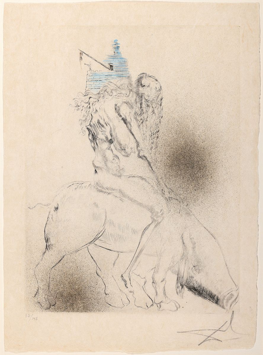 Salvador Dali, 1904-1989, Aquarell über Radierung auf edlem, unbeschnittene Japan nacre Papier, golderhöht, Unikatcharakter, handsign., num. ...