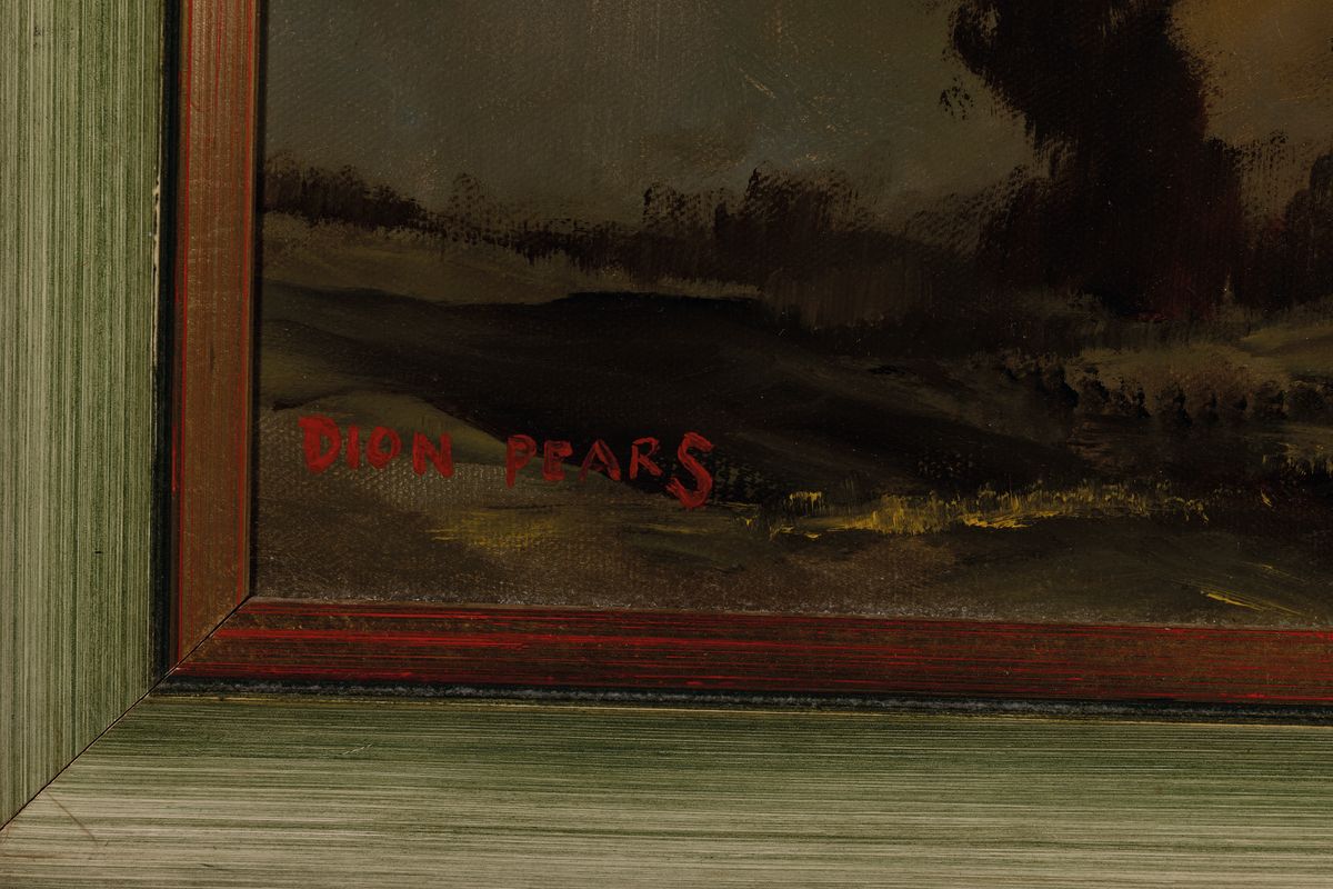 Detail a: Dion Pears, 1929 Richmond-1985, Luftgefecht im 1.Wk., Anderthalbdecker mit den Hoheitszeichen der deutschen Fliegertruppe, umgeben von Explosionen ...
